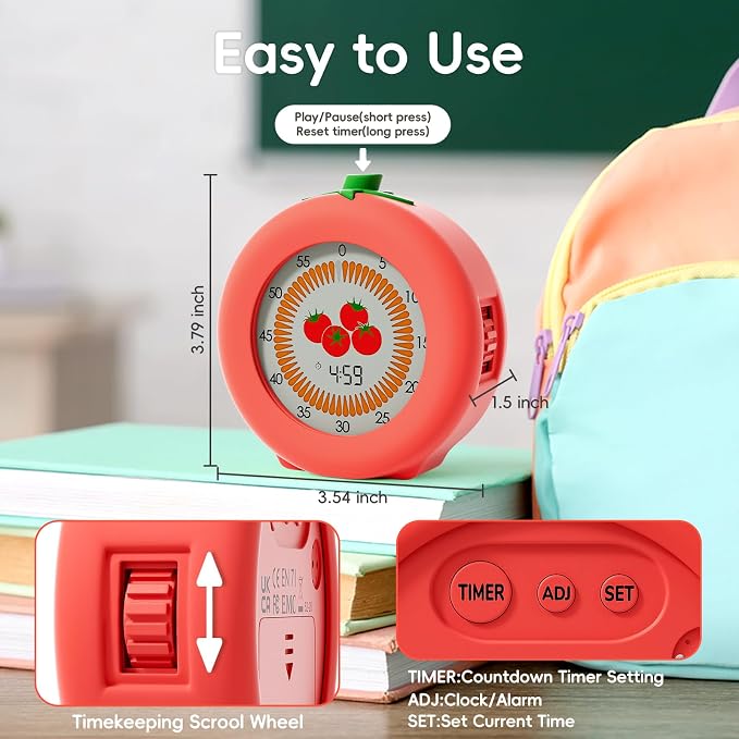 Tomato Visual Timer for Kids, 299-Minute Cute Kids Pomodoro Countdown Timer - Image 8