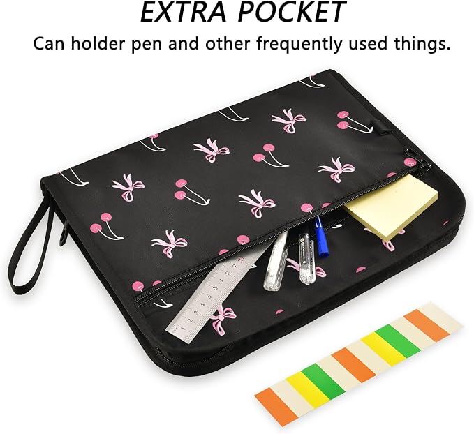 Expanding File Folder Black Pink Bow Cherry Accordion File Organizer 13 Pockets - Image 6