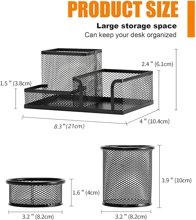 Pen Holder for Desk, Desk Organizers Set-3 Compartments Mesh Pencil Holder - Image 2