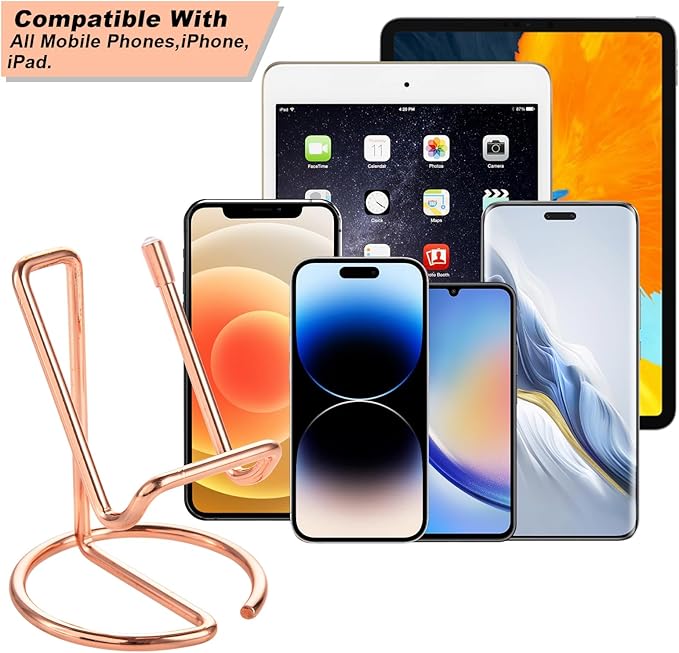 ROPOSY 2 Pack Cell Phone Stand for Desk, Cute Metal Rose Gold Cell Phone Stand - Image 2