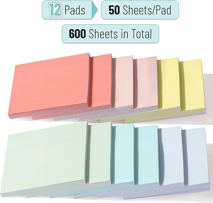 Mr. Pen- Sticky Notes, 3”x3”, 12 Pads, 600 Sheets, Macaroon Colors Sticky Notes, Sticky Note, Self-Stick Note Pads, Back to School Supplies-DeskLoop Office