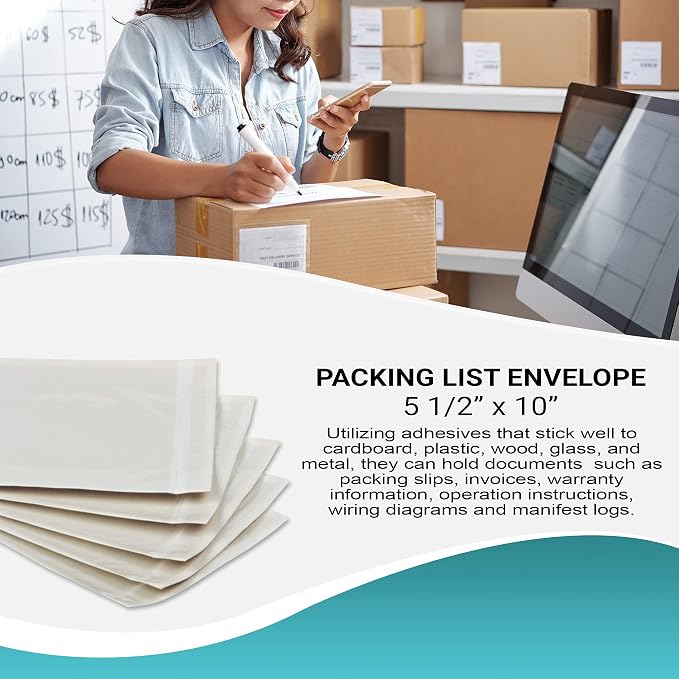APQ Pack of 1000 Clear Packing List Envelopes 5.5 x 10. Plain Face Shipping - Image 6