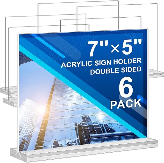 Acrylic Sign Holder 7x5, 6 Pack Clear Sign Holder Double Sided Table Menu by DunGu