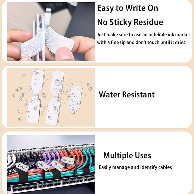 80-Pack Reusable Cable Labels & Cord Ties Kit – Write-On Wire Labels, Snap Ties - Image 5
