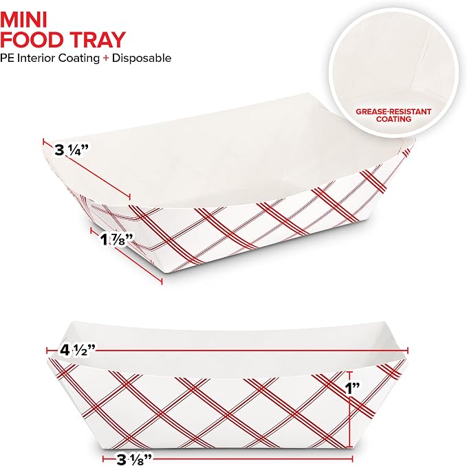 Mini Tiny Paper Food Boats .25 Lb Disposable Red & White Checkered Paper Food - Image 3