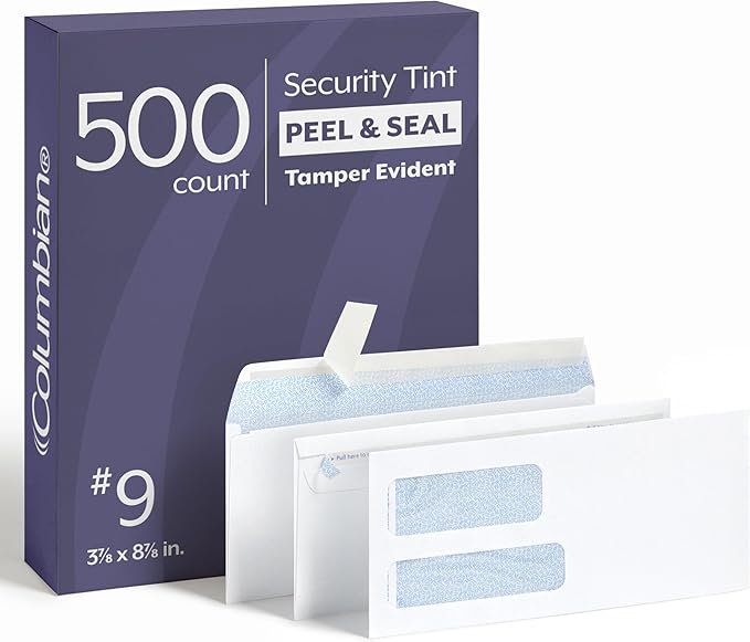 Columbian #9 Security Envelopes, 500 Pack, Double Window Self Seal Envelopes by TOPSProducts