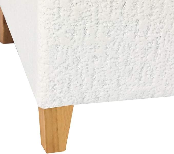 Adeco 18 Inch High Faux Fur White Cube Ottoman Storage, 3D Embossed Velvet Chair Foot Stools, Upholstered Vanity Stool with Hinged Lid, Solid Wood Legs-DeskLoop Office