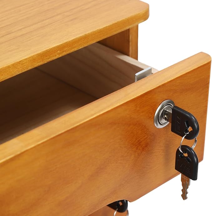 Lockable Desk Organizer Wooden Desktop Drawers Office Flat Files Storage Box - Image 5