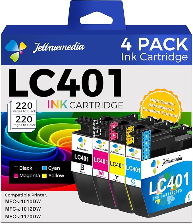 LC401 Ink Cartridges Compatible for Brother LC401XL LC 401 Ink Cartridges Work with Brother MFC-J1010DW MFC-J1012DW MFC-J1170DW Printer (4-Pack, Black, Cyan, Magenta, Yellow)-DeskLoop Office
