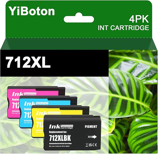 High Yield 712 712XL Ink Cartridges Compatiable with HP 712 Ink for DesignJet DesignJet T650 T630 T250 T230 T210 Printer Ink (4 Pack, 80-ml Black + 29-ml Cyan/Magenta/Yellow)-DeskLoop Office