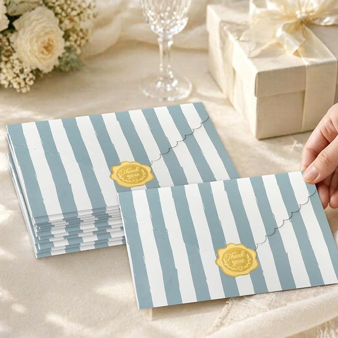 Whaline 50 Pcs Blue White Striped Envelopes Dusty Blue Invitation Envelope - Image 5