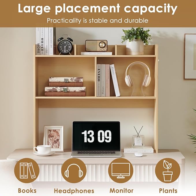 Nromant Desktop Bookshelf, Wooden Desk Storage Hutch - Image 4