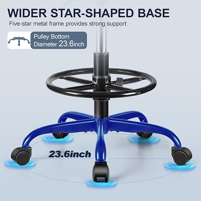 Drafting Chair with Backrest – Adjustable Foot Rest Rolling Stool with Wheels, PU Leather Swivel Stool for Office Spa Studio Lab Counter Salon Home Work Bar Kitchen Shop(Black)-DeskLoop Office