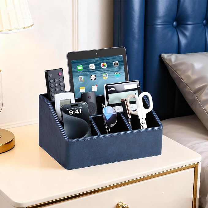 PU Leather Desk Organizer, Luxury Remote Control Holder - Image 6