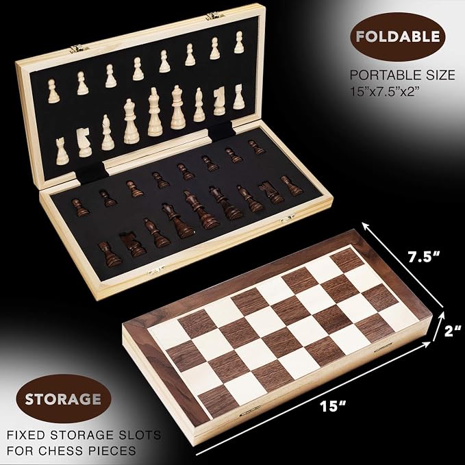 AMEROUS 15 Inches Magnetic Wooden Chess Set - Image 2
