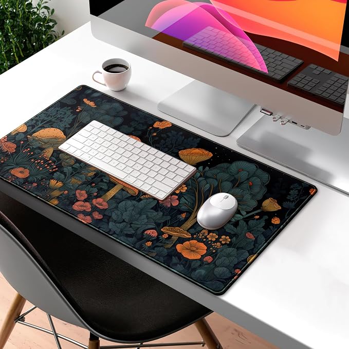 Mushroom Retro Mouse pad Desk Mat Dark Vintage Floral Forest Pad XXL, Aesthetic - Image 3