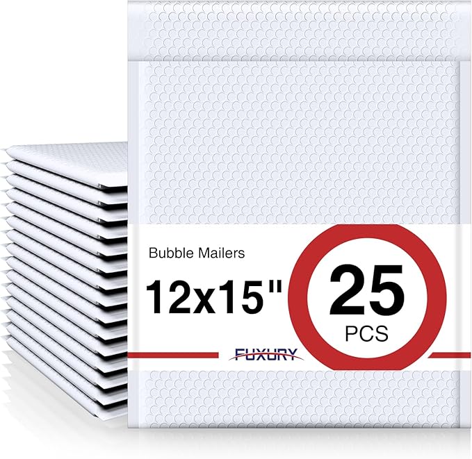 Fuxury Bubble Mailers 12x15" White Padded Envelopes 25 Pack large bubble mailer by Fuxury
