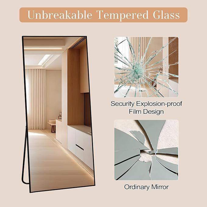 Large Size Full Length Mirror with Stand, 71"x32" Free-Standing Leaning Wall-Mounted Mirrors, Elegant Body Mirror for Living Room, Bedroom & Cloakroom, Black-DeskLoop Office