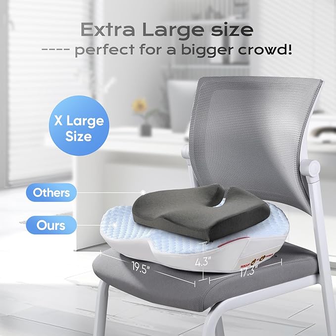 Seat Cushion for Tailbone Pain Relief X-Large ,Ergonomic Office Chair Cushions for Butt Hip Lower Back & Sciatica Pain Relief Pillow,Pressure Relief Seat Cushion for Long Sitting, Car & Plane（Blue)-DeskLoop Office