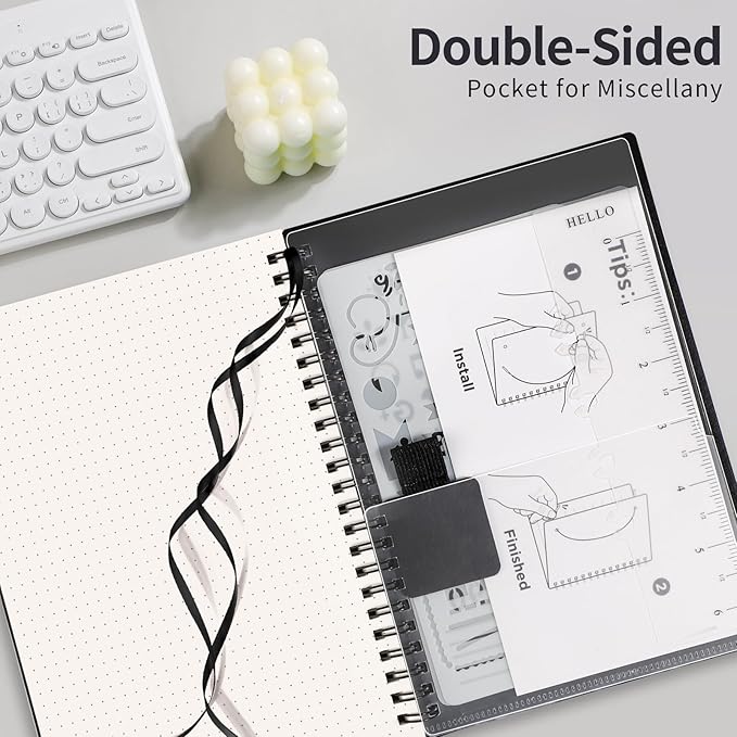 AHGXG Bullet Dotted Journal - Dot Grid Spiral Notebook A5, 160 Pages, 100 GSM Thick Paper, Waterproof Plastic Cover Journals for Bullet Journaling, Sketching, 5.7" x 8.3", Black-DeskLoop Office