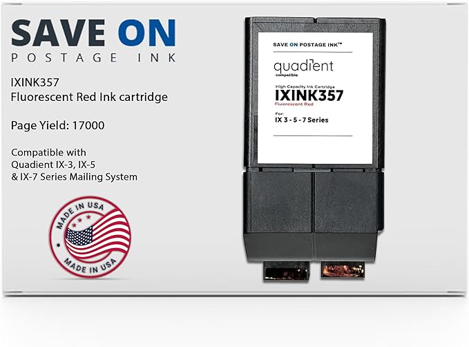 Compatible IXINK357 Quadient Neopost Ink Cartridge (1 Pack, Standard Capacity) - Fluorescent Red Printer Ink Cartridge for IX3 IX5 & IX7 Mailing System & Postage Meter - Replacement Inkjet Printer Ink-DeskLoop Office