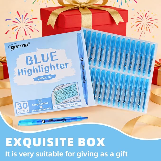 Cgerma Blue Highlighters 30 Pack, Chisel Tip Highlighter Bright Color, Dry - Image 6