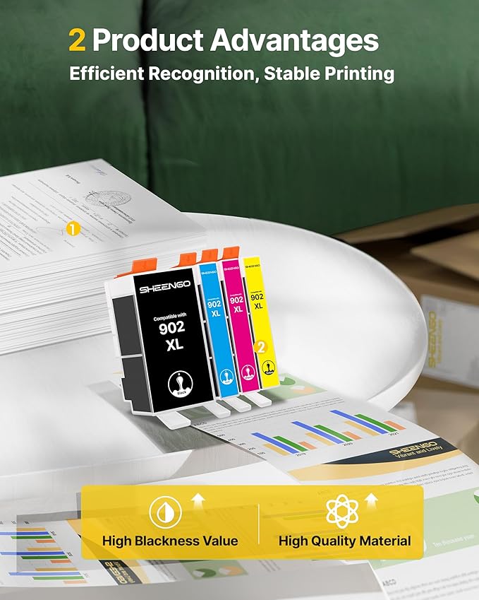 902XL Ink Cartridges for HP Printers Compatible Replacement for HP 902 902 Ink Cartridges HP902 XL for OfficeJet Pro 6978 6968 6974 6975 6960 Officejet 6951 6954 6956 6958 Printer, 4 Pack Latest Chip-DeskLoop Office