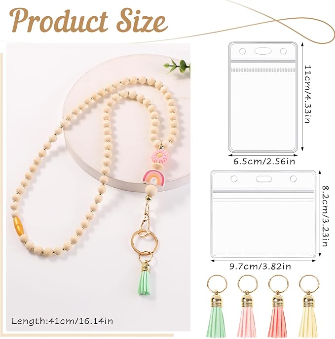 BESARME Teacher Lanyard with ID Holder Cute Wooden Beaded Lanyards - Image 2