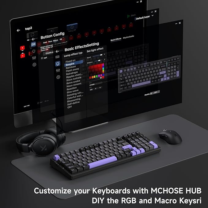 G98 PRO Wireless Mechanical Keyboard, Tri-Mode Connection Gaming Keyboard, Hot Swappable Custom Gasket Structure, Pre-lubed Linear Switches, Double Shot PBT Keycaps RGB LED Backlit Purple&Black-DeskLoop Office