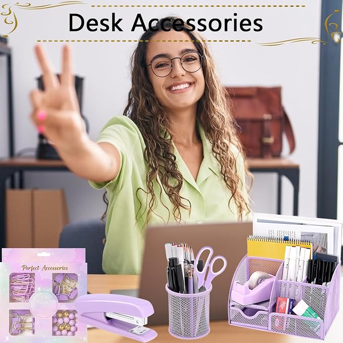 Office Supplies, Desk Accessories, Stapler and Tape Dispenser Set, 1000 Staples - Image 2