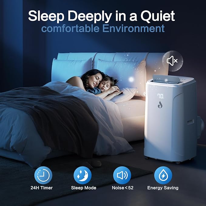 14,000 BTU Portable Air Conditioners, 4-in-1 Air Conditioner with Dehumidifier, Fan, 2 Speeds Cools Room up to 700 Sq.Ft, 24H Timer, Smart Auto-off, Remote Control & Window Kit for Home, Room, Office-DeskLoop Office