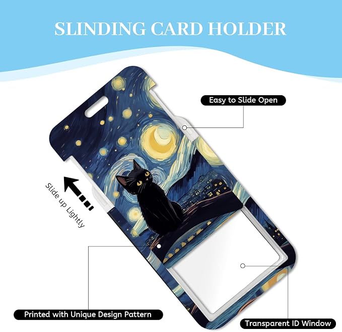Hancynir Black Cat Lanyards for Id Badges, Starry Night Badge Holder - Image 6