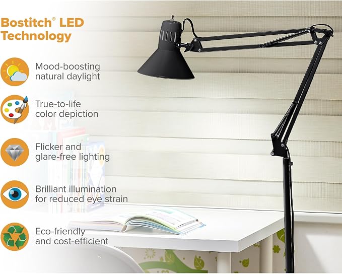 Bostitch Office VLF100F Swing Arm Metal Floor Lamp, Includes Replaceable LED - Image 5