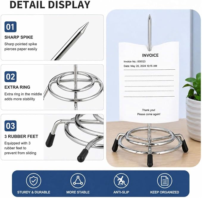 4 Pack Check Spindle Receipt Holder – Stainless Steel Bill Spike, Memo and - Image 3