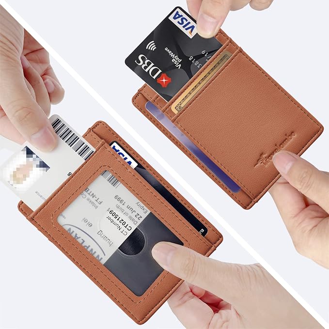 Travelambo Front Pocket Minimalist Leather Slim Wallet RFID Blocking Medium Size - Image 3