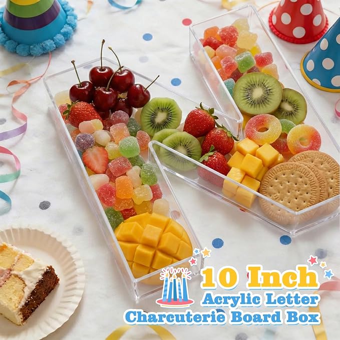 Ledido 10’’ Acrylic Letter Charcuterie Board Box, Reusable Fillable Serving Tray - Image 2