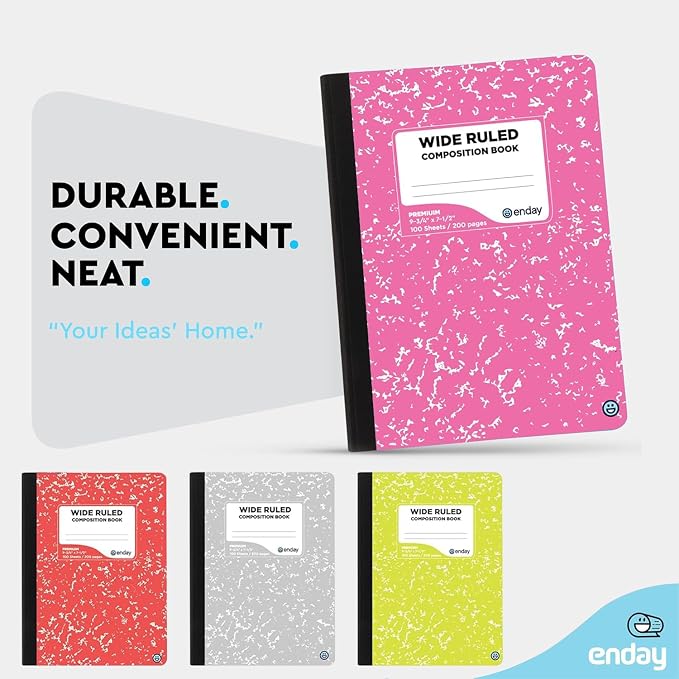 Emraw Composition Notebooks Wide Ruled Paper, Colored Marble Composition - Image 3