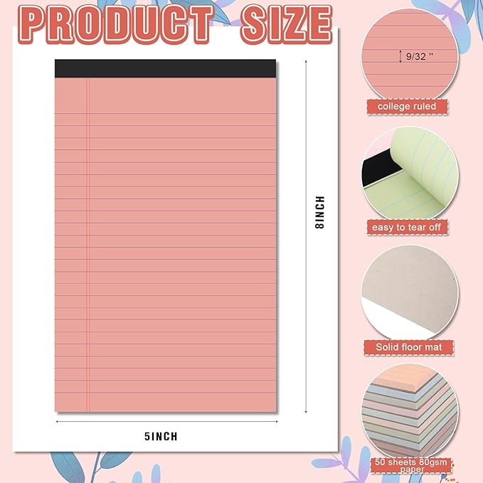 Lincia 12 Pcs 12 Pcs 5" x 8" Small Legal Pads Colored Lined Note Pads Narrow Ruled Writing Notepads 50 Sheets Per Micro Paper Notebook Lined and Perforated for College Office Supplies (Earthy Colors)