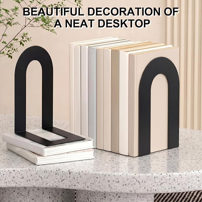 Chunful 6 Pcs Black Modern Metal Book Ends - Image 2