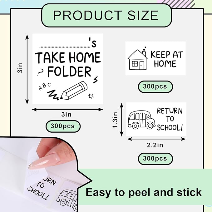 JarThenaAMCS 3 Rolls 900 Pcs Student Homework Folder Labels Return to School - Image 2