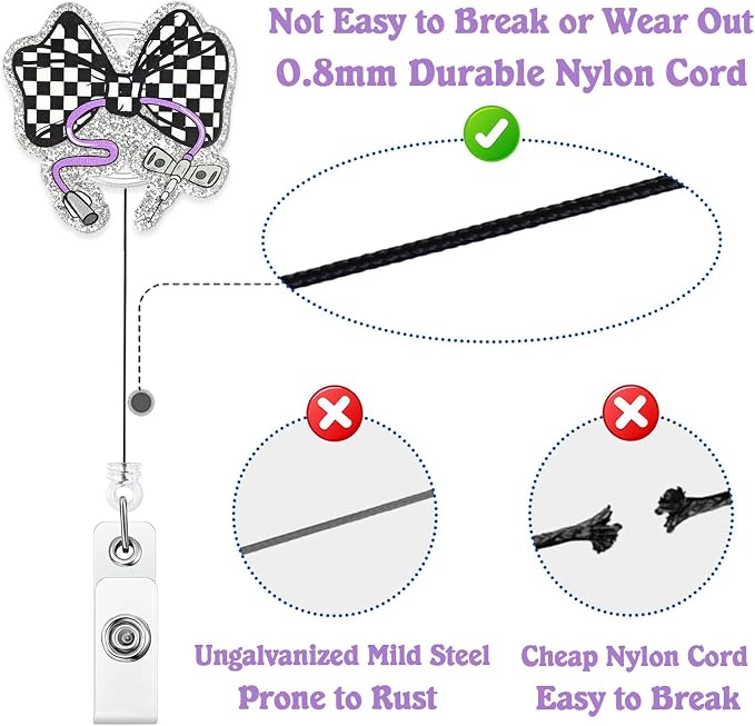 Checkered Bow Phlebotomy Nurse Badge Reel Retractable, Cute Phlebotomist - Image 4