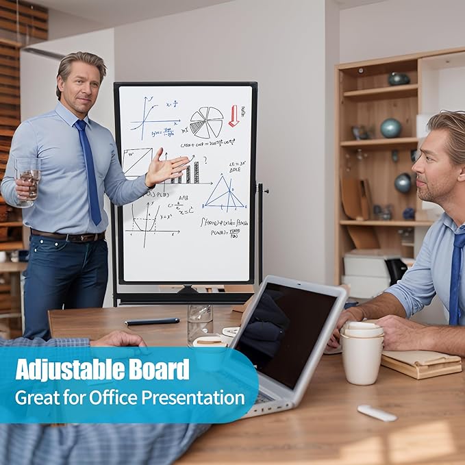 40" x 28" Double-Sided Mobile Whiteboard with Wheels | Rolling Magnetic Dry Erase Board on Stand | Adjustable Height Black Frame White Board for Office, Classroom & Home-DeskLoop Office