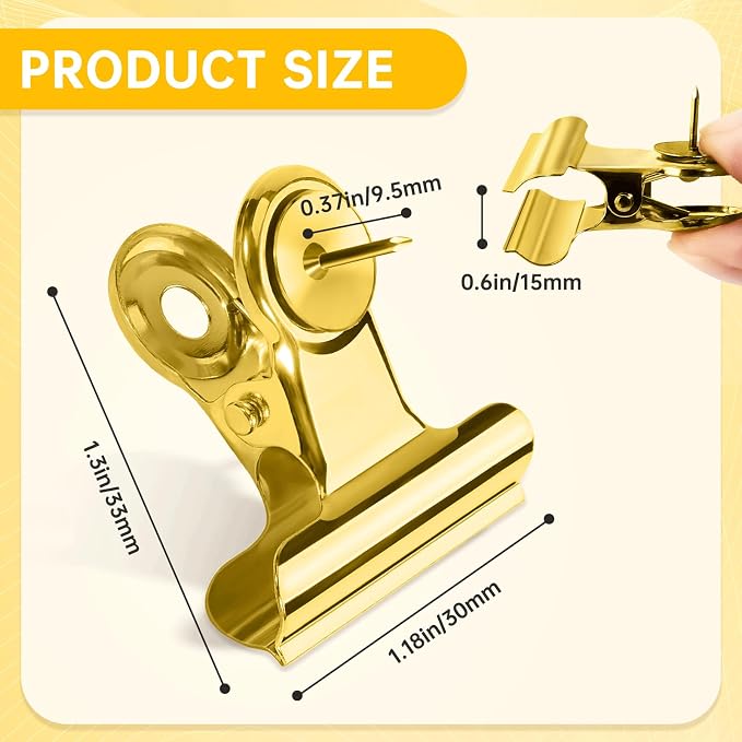 24Pcs Gold Push Pins Clips, Bulldog Clips Thumb Tacks, Metal Pushpin - Image 2