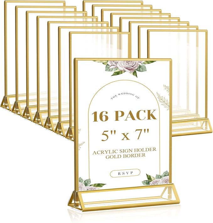 Smarpau Gold Acrylic Sign Holder 5x7, Double-Sided Display Stand by Smarpau