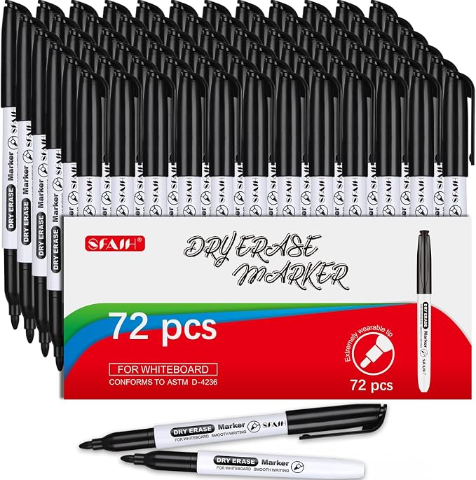 SFAIH Fine Tip Dry Erase Markers, 72 Pack | Bulk Pack by SFAIH