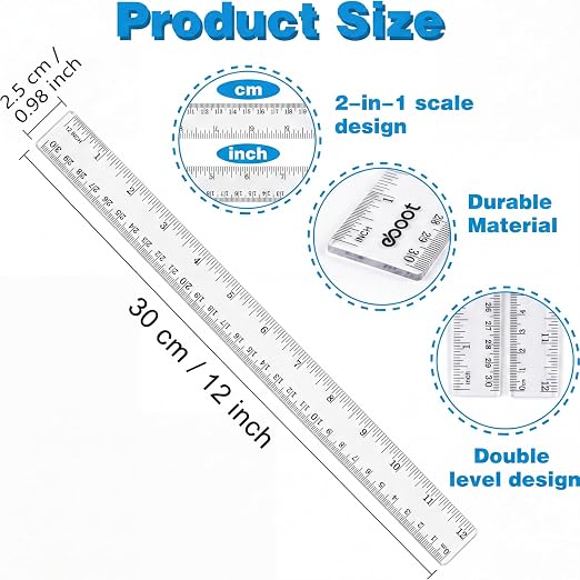 EBOOT 2 Pack Plastic Ruler Straight Ruler Plastic Measuring Tool - Image 2
