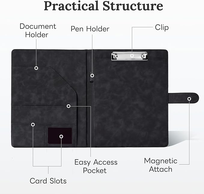 Clipboard Folder Padfolio, Mymazn Writing Portfolio Faux Leather Clipboards - Image 3