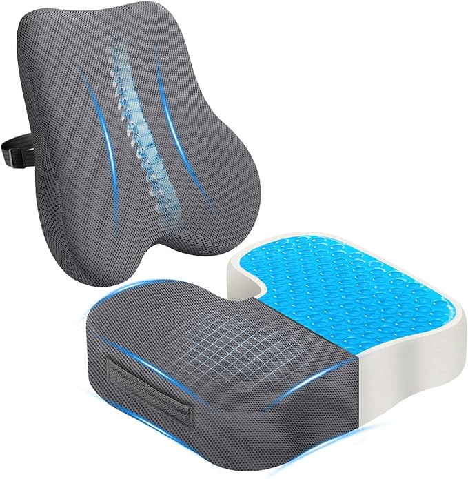 Gel Seat Cushion & Lumbar Support Pillow Set, Cooling Memory Foam by Unknown