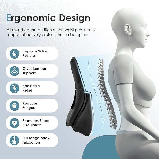 FLORICH Double Layer Breathable Mesh Lumbar Support Ergonomic Leather Lumbar Support Pillow with 3D Mesh Back Support and Adjustable Strap for CarSeat & Office Chair-DeskLoop Office