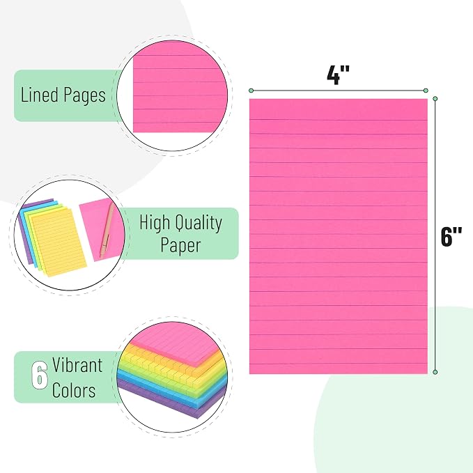 Mr. Pen- Lined Sticky Notes, 6 Pads, 60 Sheets/Pad, Vibrant Color | Sticky Notes - Image 3
